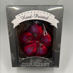 Elegant Hand-Painted Glass Ornament - Deep Red Floral